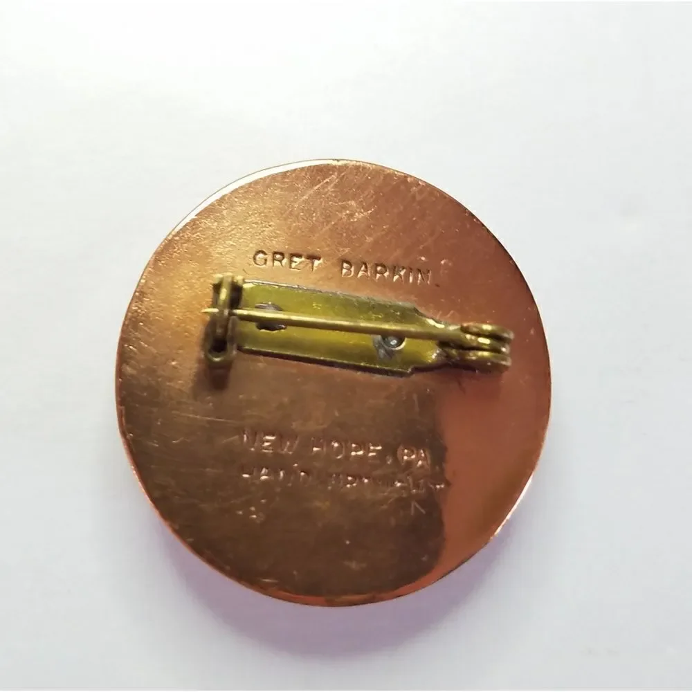 Vintage 1950's Gret Barkin Hand Wrought 3D Round Copper Pin Brooch New Hope PA